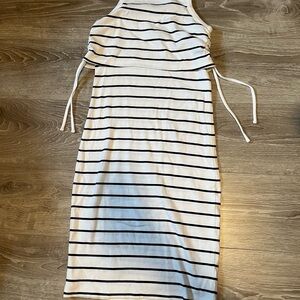 Maternity / nursing - cotton Black and White Striped Dress